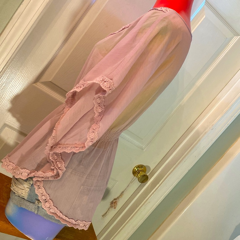 CANDIE’s Beautiful Elegant Lace Trim Blouse - Mauve - Picture 6 of 15